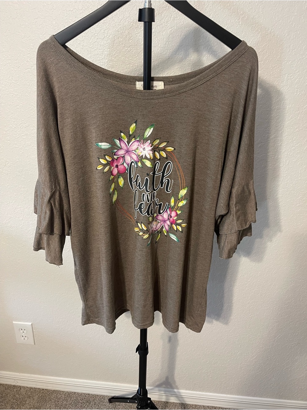 Wander Brown Floral "Faith Over Fear" Women’s Tunic